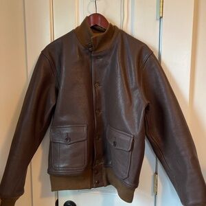 Bronson A-1 leather bomber jacket in brown goatskin